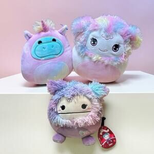 3 Squishmallows Eden Bigfoot Plush W/Tags Zaylee Yeti & Hank the Hippo All 8”